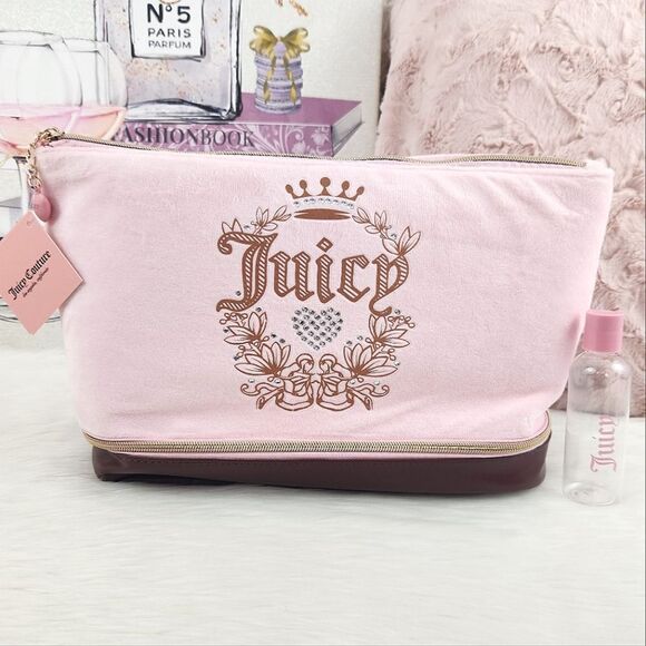 {Juicy Couture} Pink Velour Cosmetic Bag Case - Picture 1 of 8